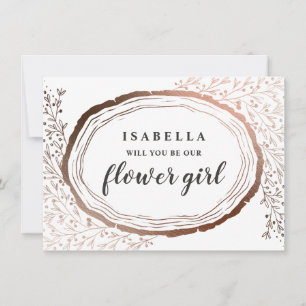 Rustic Wood Slice Copper Flower Girl Proposal Card
