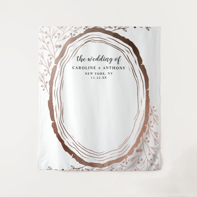 Rustic Wood Slice Copper Foil Photo Booth Backdrop Tapestry (Front)
