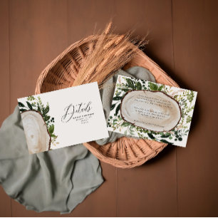 Rustic Wood Slice Greenery Botanical Wedding RSVP Card