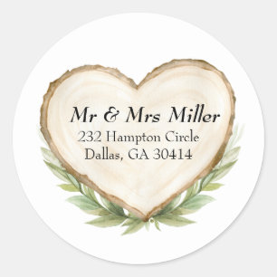 Rustic Wood Slice Heart Classic Round Sticker