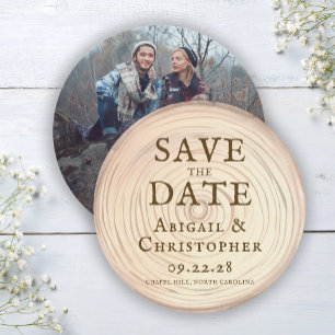 Rustic Wood Slice Photo Wedding Save The Date