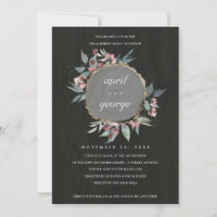 RUSTIC WOOD SLICE PINK FLORAL ENGAGEMENT INVITE