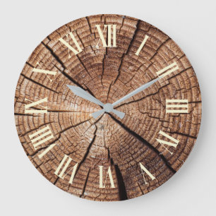 Rustic Wood Slice Roman Numeral Large Clock