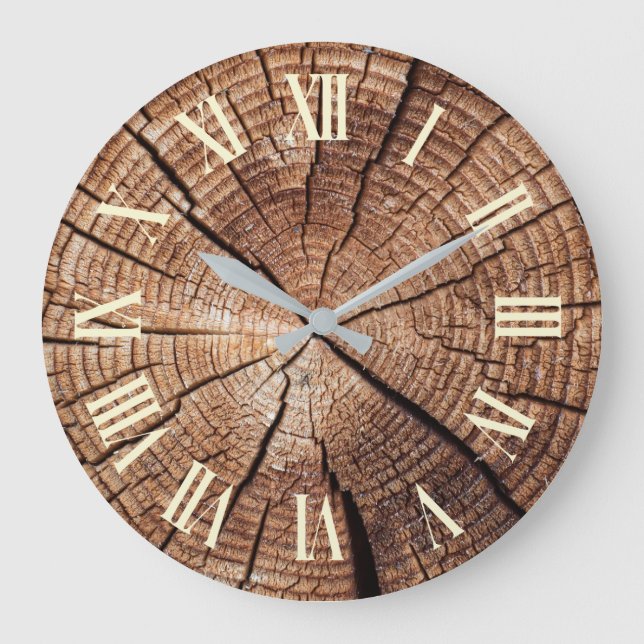 Rustic Wood Slice Roman Numeral Large Clock (Front)