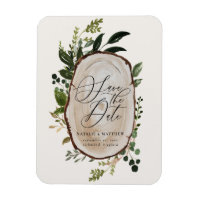 Rustic wood slice wedding save the date invite