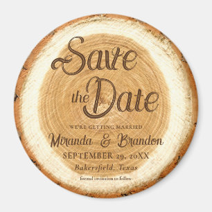 Rustic Wood Slice Wedding Save the Date Magnet