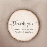 Rustic Wood Slice Wedding Thank You Classic Round Sticker<br><div class="desc">Add a cozy finishing touch to your favors and envelopes with this rustic wedding thank-you sticker featuring a natural wood slice tree ring design and modern script “thank you” text. Personalize the bottom line with your names, wedding date, or short message to create custom labels that match woodsy, barn, and...</div>
