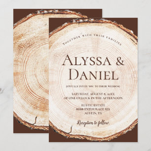 Rustic Wood Slice Wedding Woodland Tree Custom Invitation