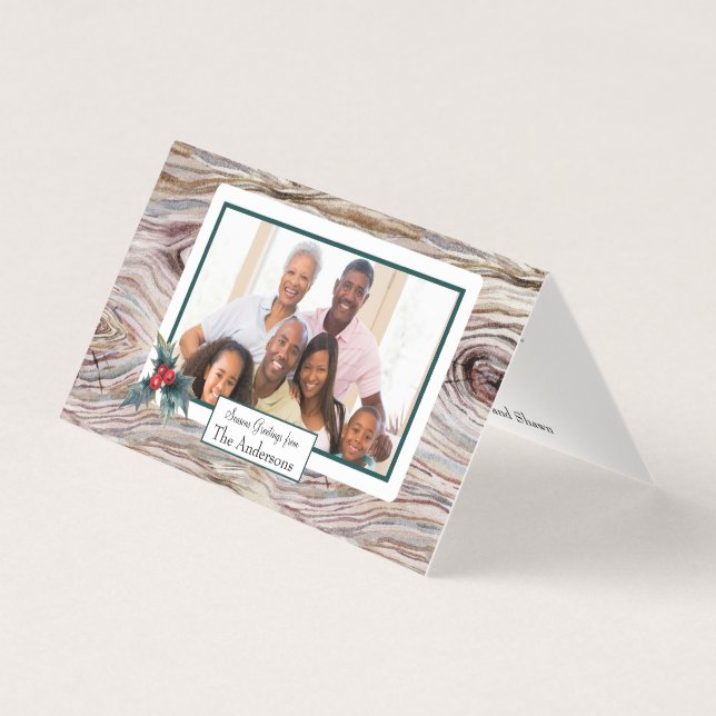Rustic Wood Small Folded Holiday Photo Card (Front)