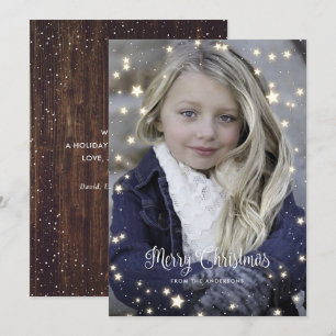 Rustic Wood Snow Stars Photo Christmas Cards