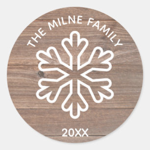 Rustic Wood Snowflake - Circle Sticker