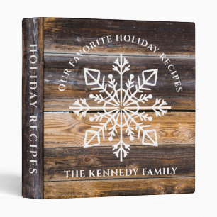Rustic Wood Snowflake Holiday Recipes Cookbook  Binder