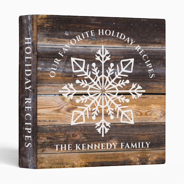 Rustic Wood Snowflake Holiday Recipes Cookbook  Binder (Front/Spine)