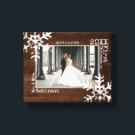 Rustic Wood Snowflake Newlywed Christmas Photo Canvas Print<br><div class="desc">Customize this canvas with a wedding photo or a photo of you and your new husband or wife enjoying life together. Perfect for the newlyweds this canvas features distressed snowflakes and typewriter font.</div>