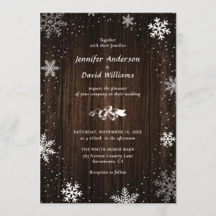 Rustic Wood Snowflake Winter Wedding Invitations