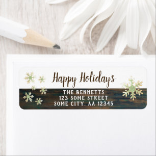 Rustic Wood Snowflakes Christmas Return Address