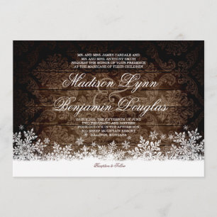 Rustic Wood Snowflakes Winter Wedding Invitations