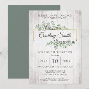 Rustic Wood Southern Cotton Boll Bridal Shower Invitation