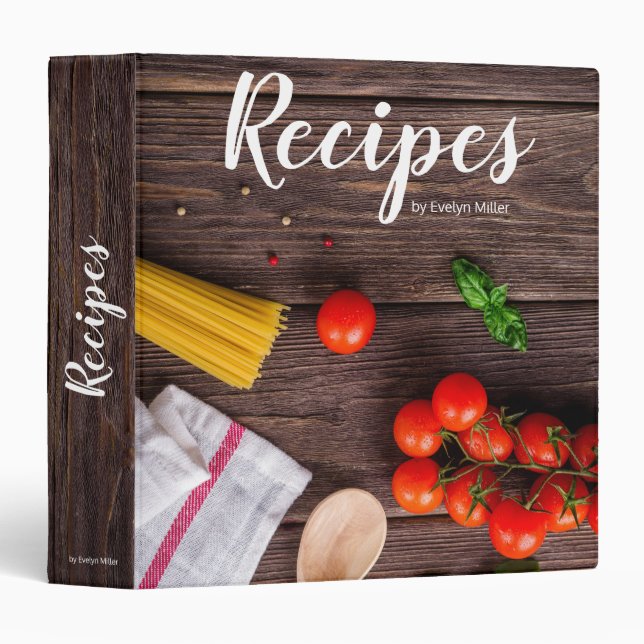 Rustic Wood Spaghetti Tomato Recipes Custom Name Binder (Front/Spine)