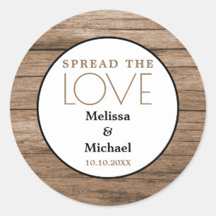 Rustic Wood Spread The Love  Wedding Favour Classic Round Sticker