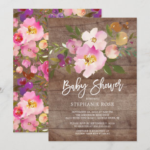 Rustic Wood Spring Bouquet Baby Shower Invitation