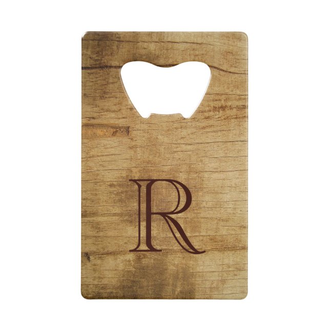 Rustic Wood Stainless Steel Bottle Opener Credit Card Bottle Opener (Front)