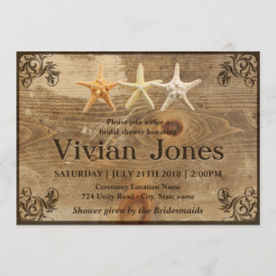 Rustic Wood & Starfish Bridal Shower Invitation