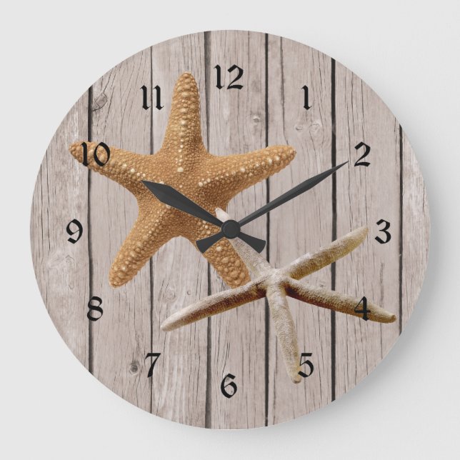 Rustic Wood Starfish Large Clock (Front)