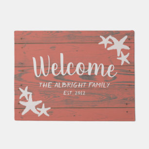 Rustic Wood Starfish Living Coral Doormat