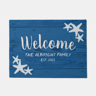 Rustic Wood Starfish Turkish Sea Blue Doormat