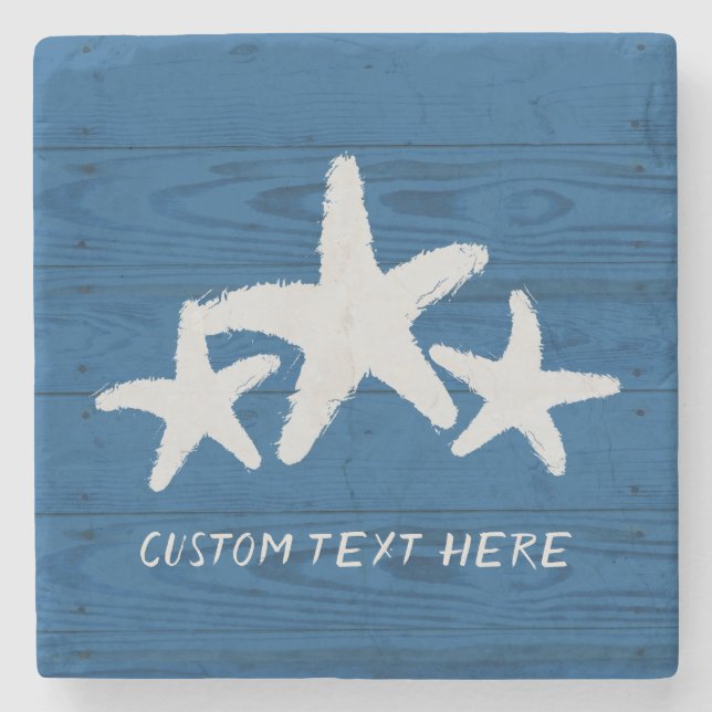 Rustic Wood Starfish Turkish Sea Blue Stone Coaster (Front)