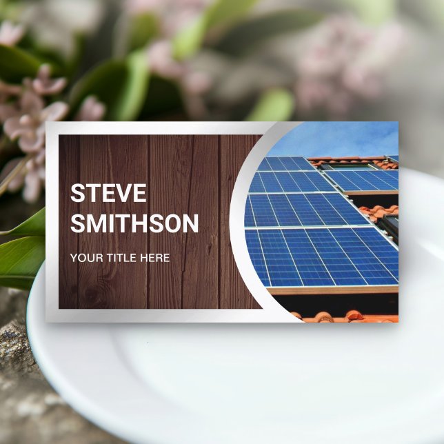 Rustic Wood Steel Rooftop Solar Panels Business Card (Creator Uploaded)