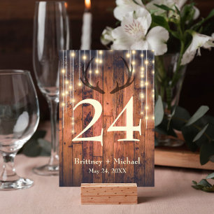 Rustic Wood String Light Antler Table Card