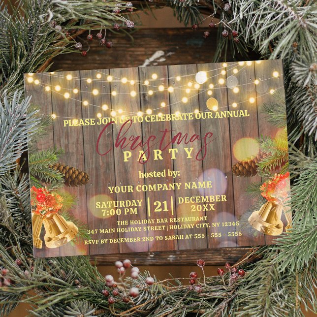 Rustic Wood String Light Company Christmas Invitation (Creator Uploaded)