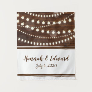 Rustic Wood String Light Custom Wedding Tapestry