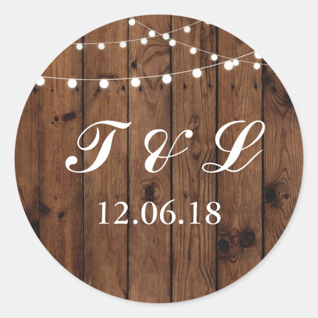 Rustic Wood String Light Flower Stickers Labels (Front)