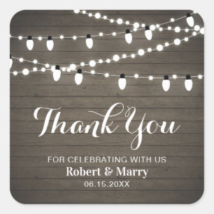 Rustic Wood & String Light Party Thank you Sticker