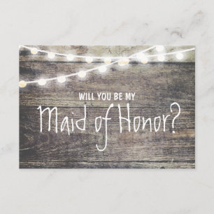 Rustic wood string light Will you be my maid of Invitation