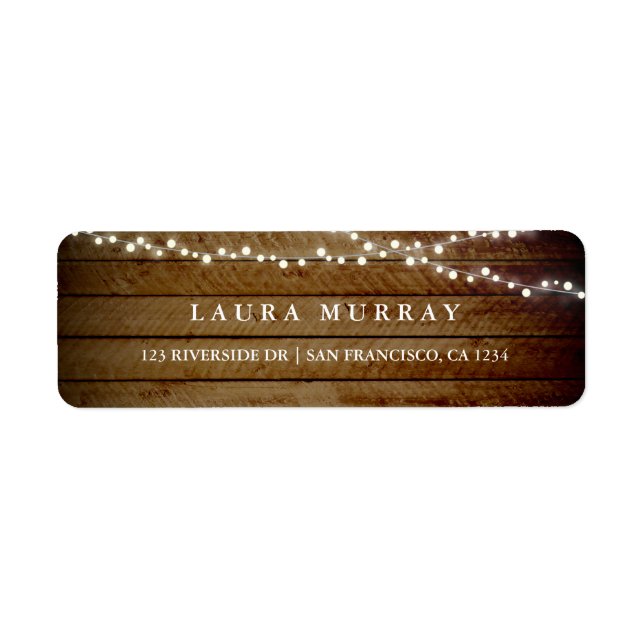 Rustic Wood String Lights Address Label (Front)