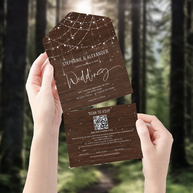 Rustic Wood String Lights All In One Invitation (Creator Uploaded)