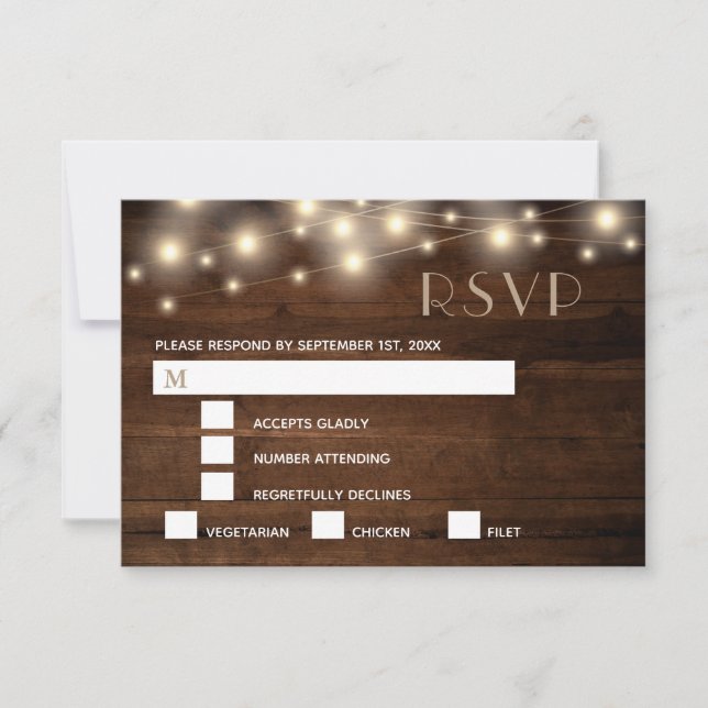 Rustic Wood String Lights and Lace | RSVP Meal (Front)