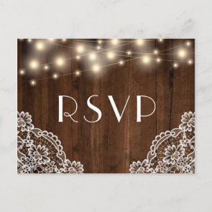 Rustic Wood String Lights and Lace   RSVP Postcard