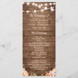 Rustic Wood String Lights Autumn Floral Wedding Program
