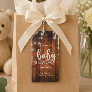 Rustic Wood String Lights Baby Shower Thank You Gift Tags