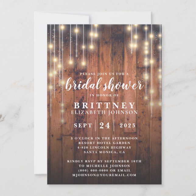 Rustic Wood String Lights Bridal Shower (Front)