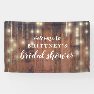 Rustic Wood String Lights Bridal Shower Banner