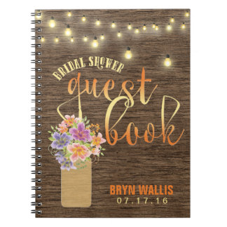 Rustic Wood String Lights Bridal Shower Guest Book