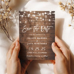 Rustic Wood String Lights Brush Script Wedding Save The Date<br><div class="desc">Rustic Country Wood Twinkle Lights Wedding Photo Save the Date Card. For further customization,  please click the "customize further" link and use our design tool to modify this template.</div>