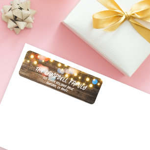 Rustic Wood String Lights Christmas Return Address