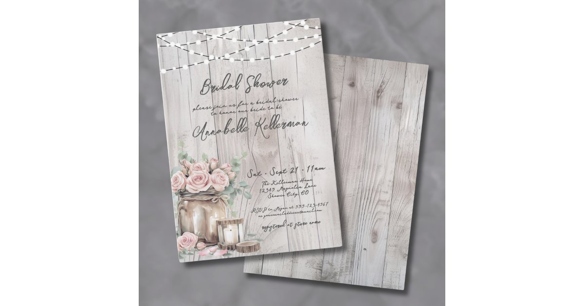 Rustic Wood String Lights Country Bridal Shower Invitation | Zazzle
